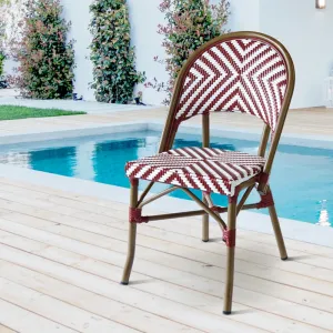 Stackable Red Modern Patio Wicker Dining Furniture Aluminum Outdoor Garden Rattan Bistro Chairs on Sale