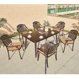 Stackable Villa Backyard Kitchen Party Long Table Set Modern Luxury Casting Aluminum Chair and Dining Set 6 Person