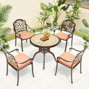 Stakcable Patio Furniture Picnic Dining Table Set Aluminum Patio 4 Seater Chairs Cast Round Outdoor Table Chairs