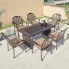 Stylish Garden Patio Furniture Outdoor Cast Aluminum Dining Long Tea Table 6 Chairs