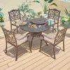 Villa Backyard Aluminum Dining Table Set Modern Outdoor Cast BBQ Grill Round Table Charcoal 4 Chairs
