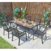 Villa Patio Outdoor Casting Rectangular Table Aluminum Dinning Table Set 6 Chairs Cushions Dining Room Furniture