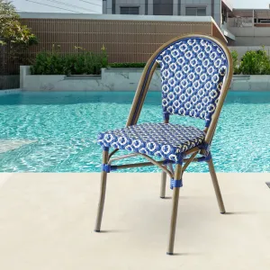 Vintage Outdoor Patio Wicker Aluminum Furniture Garden Blue Rattan Bistro Dining Chairs