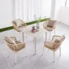 Vintage White 5 Piece Garden Cafe Furniture Outdoor Porch Patio Restaurant Rope Aluminum Dining Round Table and 4 Chairs Set