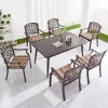 Waterporoof Outdoor Restaurant Furniture Garden Cast Aluminum Dining Long Table Set 6 Chairs