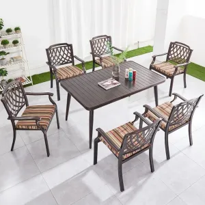 Waterporoof Outdoor Restaurant Furniture Garden Cast Aluminum Dining Long Table Set 6 Chairs
