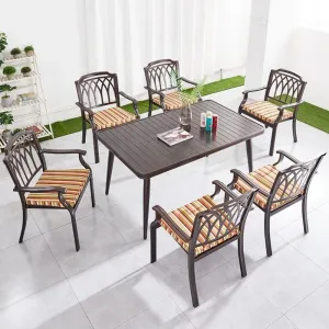 Waterproof Casting Leisure Long Table French Bistro Chair Patio Furniture Aluminum Restaurant Outdoor Dining Set