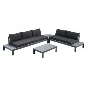 Waterproof Modern Black L Shape Patio Sectional Lounge Couch Furniture Outdoor Garden Corner Aluminum Seating Sofa Set on Sale