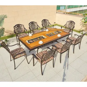 Waterproof Outdoor Furniture Patio Casting Aluminum BBQ Grill Table Dining Chair Set