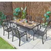 Waterproof Outdoor Party Dining Rectangular Table Furniture European Casting Aluminum Dinning Set with 6 Chairs