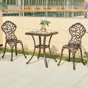 Waterproof Patio Cafe Aluminum Dining Set Outside Furniture Modern Terrace Cast Square Coffee Table and Chair