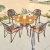 Waterproof Patio Porch Dining Set Furniture Outdoor Garden Bistro Round Cast Aluminum Table and 4 Seater Chairs for Cafe