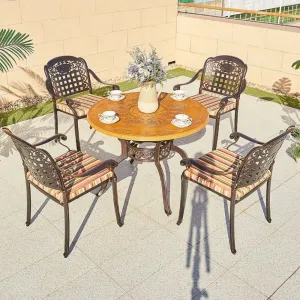 Waterproof Patio Porch Dining Set Furniture Outdoor Garden Bistro Round Cast Aluminum Table and 4 Seater Chairs for Cafe