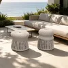 Weather Resistant Modern Hotel Garden Terrace Area Unique Shape Outdoor Residential Seaside Villa Woven Rope Aluminum Stool Set