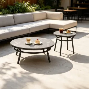 Weatherproof Patio Balcony Lounge Space Hotel Villa Project Aluminum Frame Sintered Stone Top Outdoor Garden Coffee Table Set