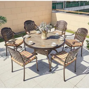 Wedding Durable Round Dining Table 6 Person Casting Aluminum Furniture Outdoor Backyard Restaurant Tables and Chairs