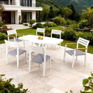 White Garden Table 6 Seater Armchairs Furniture Outdoor Patio Cafe 7 Piece Aluminum Rope Dining Set