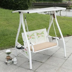 White Modern European Patio Garden Furniture Outdoor Front Porch Aluminum Two Person Seater Hanging Swing Chair