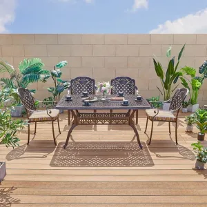Wholesale Dining Room Set Kitchen Furniture Waterproof Vintage Patio Cast Aluminum Long Table 6 Chairs with Cushion