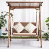 Wooden Look Modern Double Two Seater Front Porch Furniture Outdoor Garden Patio Cast Aluminum Hanging Swing Chairs