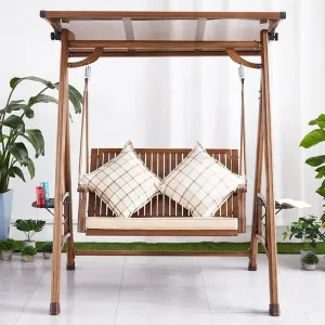 Wooden Look Modern Double Two Seater Front Porch Furniture Outdoor Garden Patio Cast Aluminum Hanging Swing Chairs