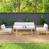Comfortable Modern Outdoor Rattan Sofa Set Waterproof Cushions Bedroom Villa Living Room Courtyard Eco-Friendly Wicker Rust