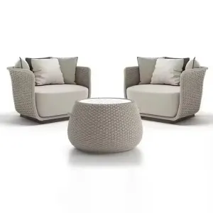 Commercial Durable Outdoor Furniture Set for Dining Courtyard Use Waterproof Sunscreen Two Seat Rattan Sofa Tea Table Set