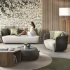 Commercial Durable Outdoor Furniture Set for Dining Courtyard Use Waterproof Sunscreen Two Seat Rattan Sofa Tea Table Set