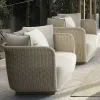 Commercial Durable Outdoor Furniture Set for Dining Courtyard Use Waterproof Sunscreen Two Seat Rattan Sofa Tea Table Set