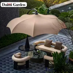 Customizable Eco-Friendly Modern Dome Canopy Commercial Patio Umbrella Heavy Duty Aluminum Frame Granite Base Hotel Luxury