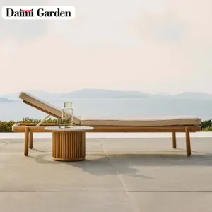 Customizable Modern Teak Rattan Sun Lounger Durable Eco-Friendly Rainproof for Outdoor Use Living Room Beach Pool Hotel Leisure