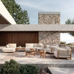 Deluxe Modern Design High-End Garden Furniture Teak Frame Waterproof Outdoor Sun Sofa Set Durable Wood for Hotels Parks