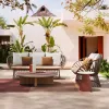 Durable High Back Garden Sofa Modern Wing Back Recliner for Outdoor Furniture Hotel Park Use Wood Material