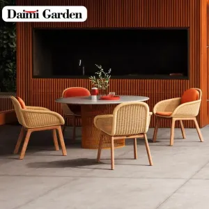 European Style Modern Luxury Durable Waterproof Wood Customized Service Dining Table Chair Sets Outdoor Patio