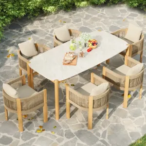 Factory Direct Selling Garden Dining Furniture Teak Rope Dining Chairs and Table Villa Waterproof Wood Outdoor Dining Set