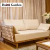 Luxury Modern Outdoor Garden Furniture Aluminum Teak Wood Sofa Set Fabric Cushions for Patio Courtyards Parks