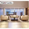 Luxury Modern Outdoor Garden Furniture Aluminum Teak Wood Sofa Set Fabric Cushions for Patio Courtyards Parks