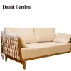 Luxury Modern Outdoor Garden Furniture Aluminum Teak Wood Sofa Set Fabric Cushions for Patio Courtyards Parks