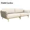 Luxury Modern Outdoor Garden Furniture Aluminum Teak Wood Sofa Set Fabric Cushions for Patio Courtyards Parks