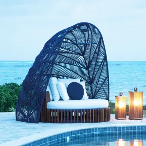 PE Rattan Waterproof Hotel Park Outdoor Leisure Sofa Set with Sun Lounger and Beach Bed