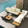 Teak Solid Wood Outdoor Garden Sofa Set with Coffee Table for Hotel Villa Use