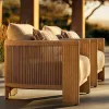 Hot Sale All-Weather Outdoor Garden Teak Wood Sofa Set Rope Woven Furniture for Villa Hotel Park Use Modern Design High Quality