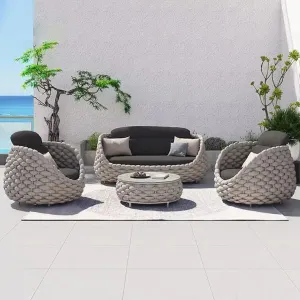 Hot Sale Modern Luxury Garden Furniture Set Sofa Patio Backyard Outdoor Woven Rope Waterproof Hotel Villa Apartment