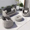 Hot Sale Modern Luxury Garden Furniture Set Sofa Patio Backyard Outdoor Woven Rope Waterproof Hotel Villa Apartment