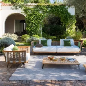 Luxurious Modular Outdoor Teak Rattan Sofa Set with Modern Design and Waterproof Cushions for Hotel Courtyard Park Use