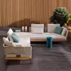 Luxury L-shape Outdoor Wood Furniture Modern Design Weather-Resistant UV-Resistant PE Rattan High-Density Foam Cushions Sofa