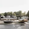 Luxury L-shape Outdoor Wood Furniture Modern Design Weather-Resistant UV-Resistant PE Rattan High-Density Foam Cushions Sofa