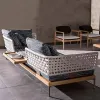 Luxury L-shape Outdoor Wood Furniture Modern Design Weather-Resistant UV-Resistant PE Rattan High-Density Foam Cushions Sofa