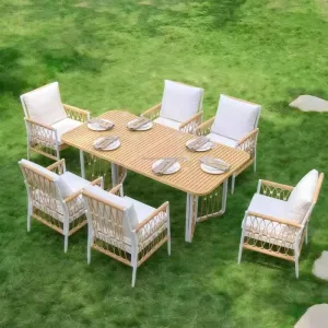 Luxury Modern Durable Outdoor Garden Set Rattan Furniture Table and Chair Set with Rope Aluminum Frame