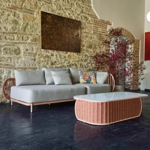 Luxury Modern Eco-Friendly Outdoor Rattan Garden Sofa Set with Weather Resistant Cushions for Courtyard Terrace Use